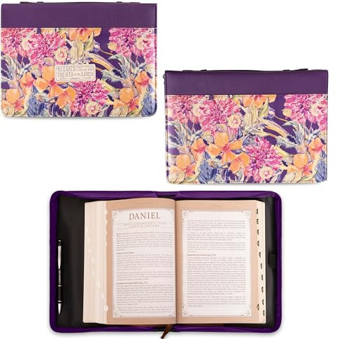 Christian Art Gifts Damenmode Bibelhülle Blessed is The One Jeremia 17:7 Lila Floral Kunstleder Groß