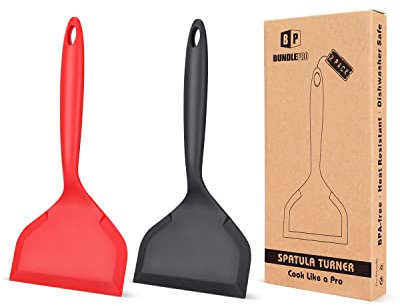 Silikon-Spatel, breit, antihaftbeschichtete Pfannkuchenschaufel mit kurzem Griff, flexibler Pfannenwender für Frittiertes