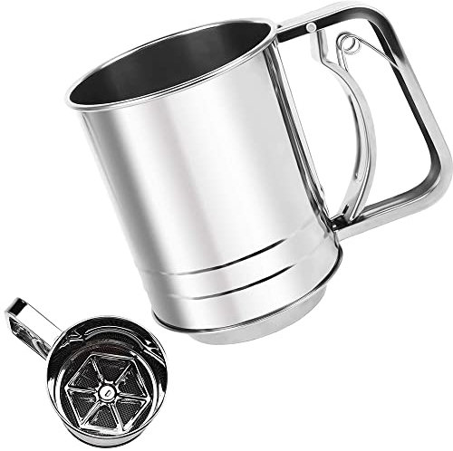 Handsieb aus Edelstahl mit Griff - Mehlsieb Einhand, Doppelschichtsieb zum Sieben von Puderzucker, Tapiokamehl, Kuchenmehl