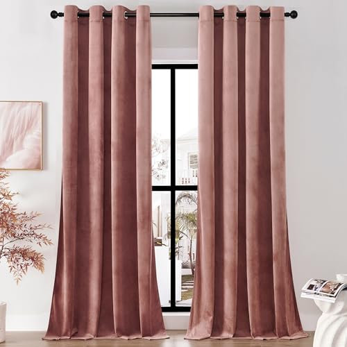 Timeper Velvet Curtains 120 inches Long - Kids Bedroom Room Divider Curtains Privacy Assured Light Blocking Curtain Drapes for Sliding Door/Fitting Room, Wild Rose, W52 x L120, 2 Panels