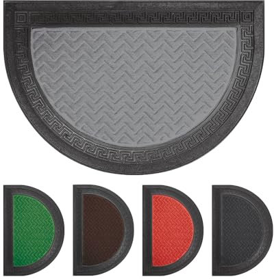 OLIVO.shop GRECA, zerbino mezzaluna esterno, zerbino in gomma, zerbino moquette e gomma ingresso, zerbino greca, vari colori, 40x60 cm (Grigio)