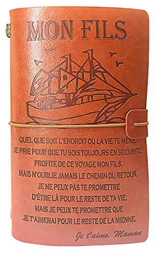 OMNIQI à Mon Fils Carnet de Notes Cuir Cadeau, Cahier Journal Anniversaire Cadeaux Carnet de Voyage Vierge Vintage, Idee Cadeau de Noël Graduation Paques Pour Fils (Maman)