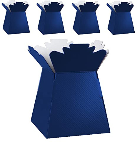 Flower Bouquet Boxes Florist Packaging Gift Craft Box Vase – Holder for Flowers, Bouquets, Plants, Sweets – Decoration for Wedding, Birthday, Anniversary, Floral Arrangement – Pack of 5 – Navy