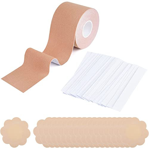 Dacitiery 1 Roll Boob Tape 10Pcs Nipple Covers 36Pcs Double Sided Body Tape,Breast Lift Tape,Invisible Breast Lifting Bra Cup DIY Push up Tape