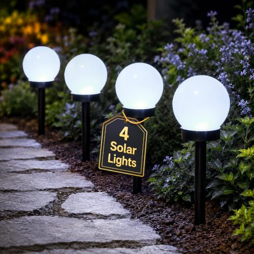 Garden Mile 4 Solar Globe Stake Lights Blue LED Outdoor Pathway Lights | Blue LED Glow, Auto Dusk to Dawn, Weather Resistant, Solar Powered, Easy Install, 33cm Tall