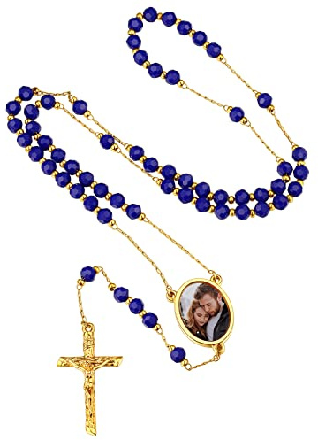 FindChic Personalisierte Retro Jesus Christus Kruzifix Kreuz Rosenkranz Anhänger mit Foto