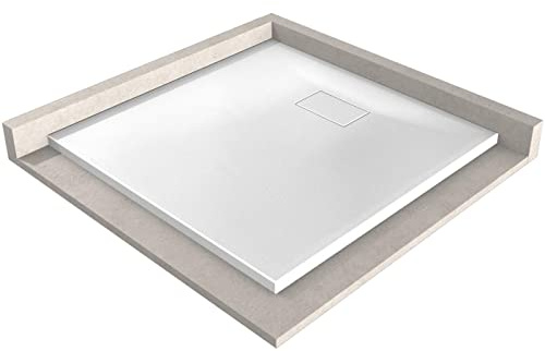 Bernstein Duschtasse 80x80 cm Weiß matt GT-Serie aus SMC, Flache Duschwanne 2,6 cm, Quadratisches Duschbecken in Steinoptik