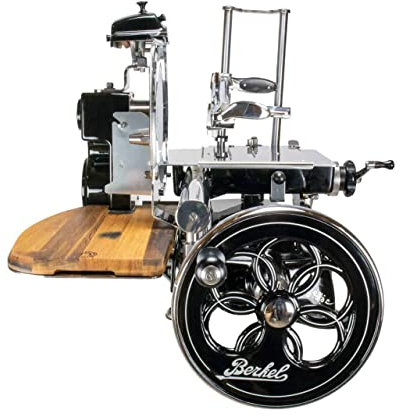 Berkel Aufschnittmaschine – Volano Tribute schwarz – Wunderschöne Schwungradmaschine + 100% handgefertigtem Schneidebrett Unikat