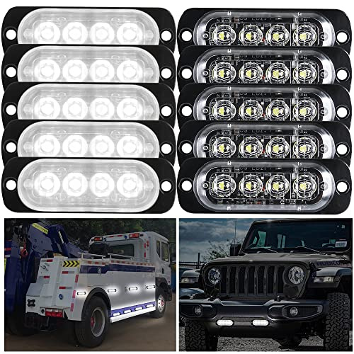 yifengshun 10pcs 4LED Blanco Luz de Advertencia Super Brillante Barra de Luz Estroboscópica 18 Modo Flash Para Coche Camión Pickup SUV Off Road Coche de Policía 12-24V