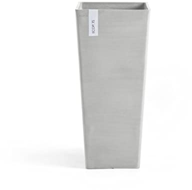 Ecopots Blumentopf Rotterdam Weiß Grau - 32 x 32 cm, 70 cm extra hoch - quadratisch groß - Pflanzentopf aus Recycling Kunststoff - Übertopf modern für Indoor und Outdoor