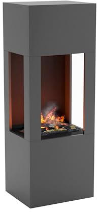 GLOW FIRE Wasserdampf Kamin BÖLL (Standkamin) - Elektrokamin mit realistischen LED 3D-Flammen, Knistereffekt & Fernbedienung, 54x145x44 cm - Opti-Myst 400 Elektro Kamin mit Holz-Deko, Grau
