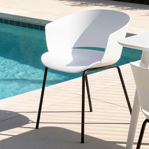 IDIMEX Gartenstuhl NIVEL im 4er Set aus Alu und Kunststoff in weiß, schlanker Terrassenstuhl aus Polypropylen und Metall, Sitzschale UV-beständig