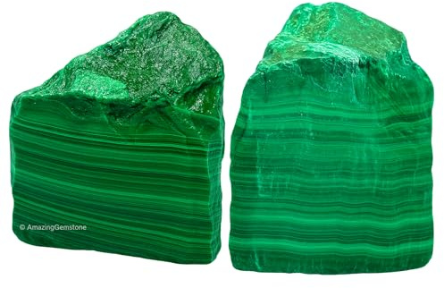 Amazing Gemstone 2 Stück Malachit-Rohkristalle und Heilsteine, natürliche Steine zum Trommeln und Selbermachen
