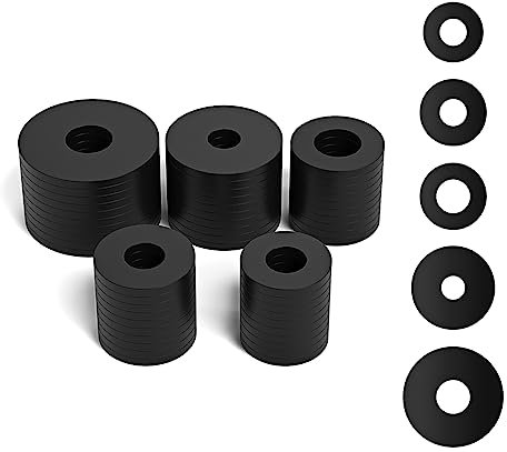 50Stück Unterlegscheiben Gummi, Gummidichtung Rund Gummi Unterlegscheiben Sortiment, Schwarze Gummitülle Washer Distanzscheibe Washer Sortiment Kit für Haushaltsgeräte Wasserhähne (18/20/25/30mm)