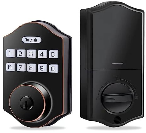 TsoLay 1 de cerradura de puerta sin llave, cerradura automática para puerta principal, cerradura electrónica con teclado, negro