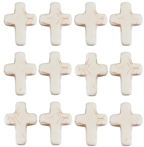 SUNNYCLUE 1 Caja de Aproximadamente 40 Piezas de Cuentas Cruzadas, Cuentas de Turquesa Sintéticas Blancas, Pequeñas Cruces de Bolsillo A Granel, Mini Abalorios Cruzadas, Abalorios de Crucifijo para