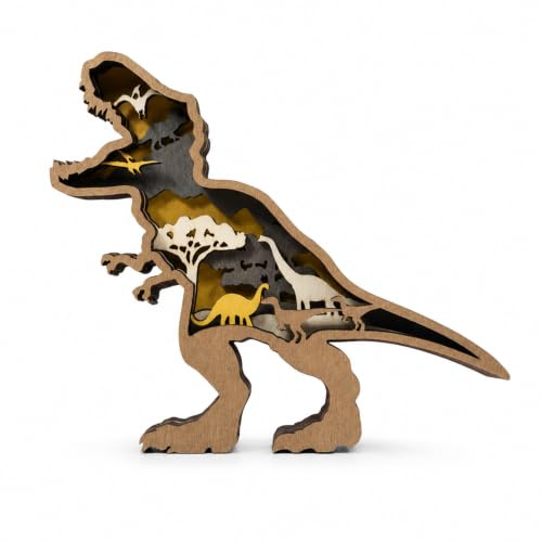 Drawelry 3D Madera Estatua de Animal Adornos Mano Tallada Escultura Bosque Animales Figura Artesanías Decoracion para Escritorio Hogar Sala Estar Oficina Deco Regalos Cumpleaños Navidad (Dinosaurio)