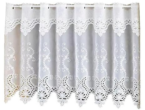 ❀ kurze Gardinen, Durchsichtiger Volant-Vorhang for die Küche, halbtransparenter, bestickter Volant-Vorhang for Fenster, 1 Stück, Weiß, B x H 150 x 120 cm (Farbe: Weiß, Größe: B x H 150 x 90 cm) (Farb