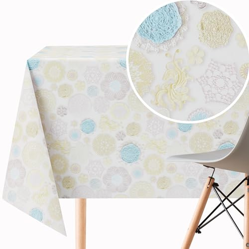 KP HOME PVC Tovaglia Plastificata Rettangolare 250x140 cm - Motivi in Pizzo Geometrico Colorato - Tela Cerata Tavolo fino a 8 Posti la Cucina - Tovaglia in Plastica - Impermeabili Vinile