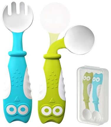 Kinderbesteck - Baby Besteck Set mit Gabel und Löffel - Ergonomische Kunststoffgriffe - Breilöffel Kleinkind - Babylöffel zum Selber Essen - Inklusive Aufbewahrungsbox - Beikost Baby Zubehör