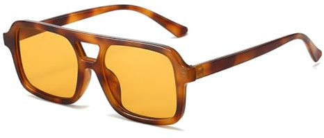 YAMEIZE Occhiali da Sole Retrò 70s a Doppio Ponte - per Donna Uomo Stile Vintage Occhiali Quadrati Protezione UV400 Guida all'aperto