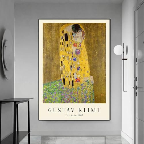 Gustav Klimt Druck Der Kuss Poster und bedruckbare Vintage-Ausstellung, Leinwand, berühmte Gemälde, Wandkunst für Raumdekoration, 40 x 60 cm, rahmenlos