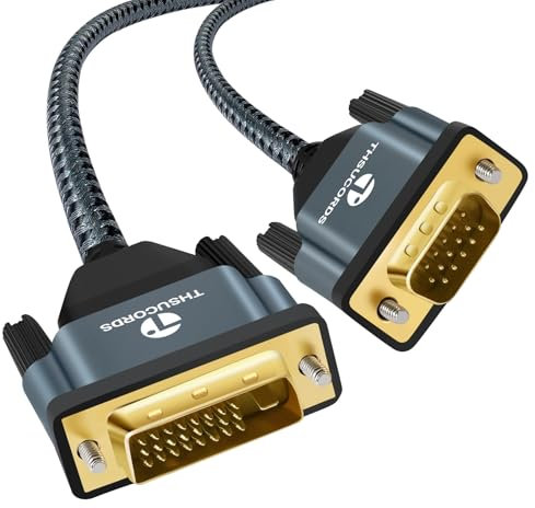 Thsucords DVI auf VGA Kabel 1M, Unidirektionaler DVI D auf VGA Adapter, Stecker auf Stecker Vergoldet Geflochten, 1080P Full HD Kabel für HDTV, PC, Laptop, Monitor, Projektor
