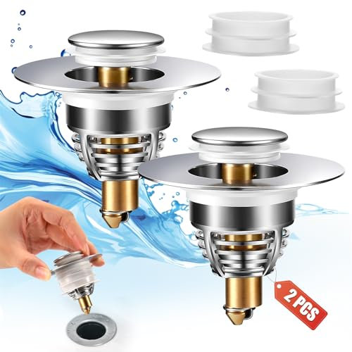 Ajex Tappo Lavandino Bagno,Tappo Lavandino Pop-Up,Tappo di Scarico Con Filtro Anti Clogging&4 Anelli di Tenuta,Tappo Vasca da Bagno,Tappi Bidet Universale Pop Up per Foro Scarico(32-42 mm)