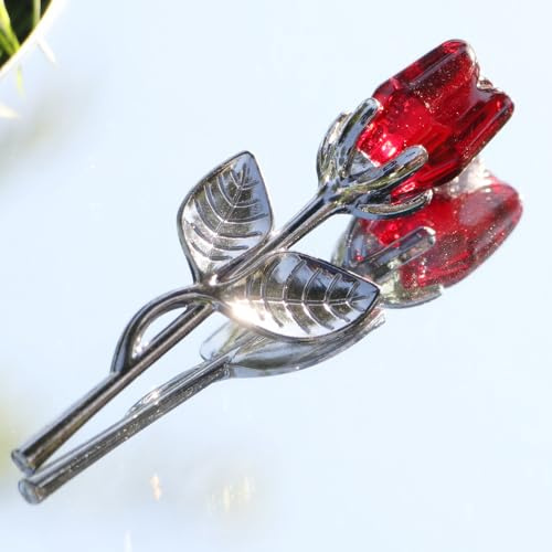 Crrezhai Glass Silver Red Rose Mini Crystal Flower Artificial Flowers Wedding Party Gift Room Ornament Office Desktop Decoration