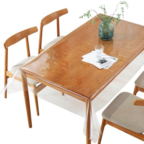 Sporgo Bordsduk transparent bordsfolie: 140 x 220 cm vattentät transparent tvättbar bordsduk, 0,13 mm PVC glasklar folie kantig bordsduk fettsäker bordsfolie för utomhus (A)