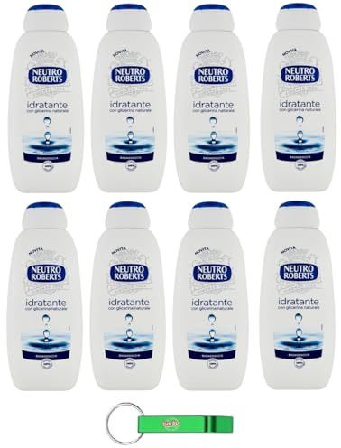 8 x Neutro Roberts Bagnodoccia, gel doccia con glicerina naturale, aiuta a idratare e pulire la pelle, 450 ml + portachiavi in omaggio Beni Culinari