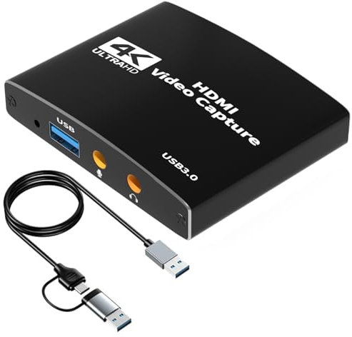 Carte d'acquisition Vidéo Full HD 1080p 60FPS, Enregistrement 4K avec Boucle HDMI Streaming Audio USB 3.0, Enregistreur de Jeux pour Hdmi Video Capture (Compatible Caméra, PC, OBS)