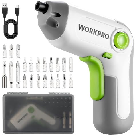 WORKPRO Perceuse Visseuse Sans Fil 6Nm 3,6V, Visseuse Devisseuse Excentrique avec 21 Embouts, Barre d'Extension, Batterie 2000 mAh, Lumière LED, Câble USB, Boîte de Rangement, pour Bricolage, Blanc