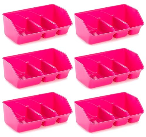 Acan Tradineur - Pack de 6 Estropajeros con 3 Compartimentos - Fabricado en Plástico - Organizador de fragadero - Soporte para bayetas, cepillos y estropajos - Color Rosa.
