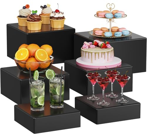 Lifewit 16/18/20 cm Schwarzes Podest mit Hohlen Böden, 6 Stk. Kunststoff Tortenständer Buffet Erhöhungen für Getränke/Torte, Display Ständer für Kosmetika/Skulpturen/Parfüm bei Ausstellungen/Banquets
