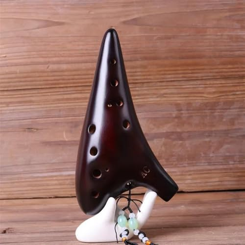 Okarina Musikalisches Okarinainstrument 12-Loch Keramik Tenorhorn Doppel-Okarinaflöte(Dark red)