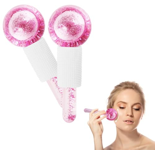 2pcs Ice Globes for Facials, Ice Roller Mold Set for Eyes and Face, Ice Balls for Face, Facial Ice Globes Mold, Skin Care Tools for Brighten Tighten Skin Hot & Cold Use (Pink)