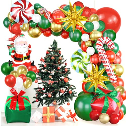 Ballon Girlande Weihnachten Hillylolly 129 Stk. Weihnachtsballons Deko, rot/weiss/grün/gold Weihnachten Ballons Kit, Luftballons Weihnachts, Luftballons Latex, Folienballon für Weihnachtsdekoration