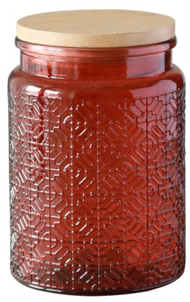 Jarsense Glass Jar 700ml Glass Sealed Jar with Bamboo Lid Household Food Grade Storage Jar Coffee Bean Tea Leaf Jar Storage Jar Begonia Pattern (Red)