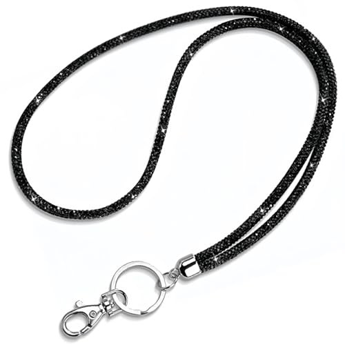 JEYORZY 1 pcs Lanière Collier En Cristal, porte badge tour de cou, Porte-Clés Bling Porte-Badges avec Lanière en Cristal Rétractable et Porte-Cartes d'Identité, pour Carte de Visite, Carte Bus
