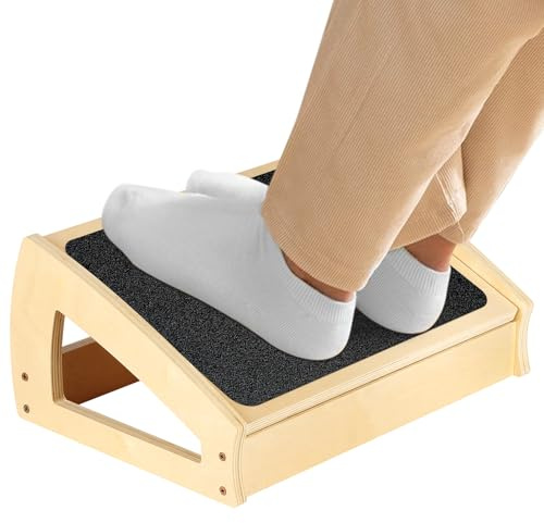 OHMG Holz Fußstütze Schreibtisch Beinablage,Rutschfeste Fußablage Schreibtisch mit Wippfunktion,Bequemer Fußhocker fürs Büro,Footrest als Homeoffice Zubehör (41.8 * 28.5 * 18.3cm)