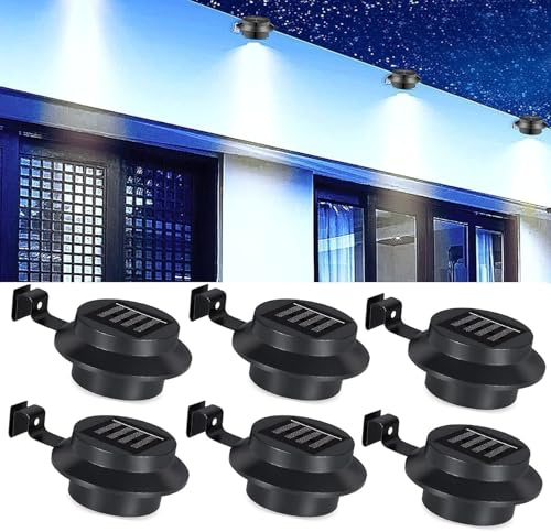 Lot de 6 lampes solaires de sécurité d'extérieur à DEL super lumineuses avec panneau noir pour clôture, jardin, couloir, couloir (noir)