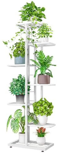 Zstar 7 Etagen Blumenständer 126cm Hoch Pflanzenständer Metall Innen Außen, Mehrstöckig Blumenregal Pflanzentreppe Eckregal Stehend für Garten Balkon Deko, Weiß