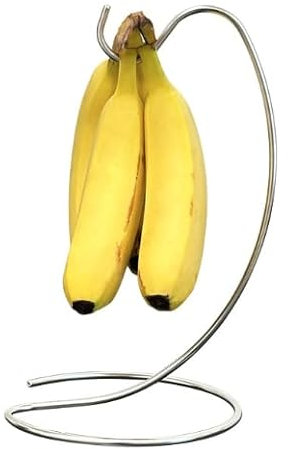 DYUEE Banana Holder Stand - Modern Banana Hanger Hook, Metal Banana Hanger Tree Stand Hook for Kitchen Countertop to Keep Bananas Fresh for 15LB(Silver)