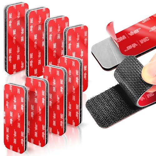 8 Sets Heavy-Duty Hook and Loop Strips – Made with 3M VHB Adhesive, 8 x 3cm – Waterproof & Heat-Resistant – Strong Hold for Indoor & Outdoor Use on Walls, Glass, Tile, Metal, Wood