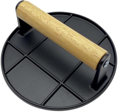 Vobumix Pressa per Resistente, in Ghisa con Manico in Legno, Base Antiaderente, Lo Schiacciapatate Perfetto per Chef di Barbecue E Piastre.