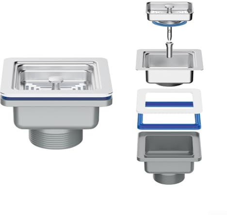 Desagüe cuadrado para fregadero, 110 mm, acero inoxidable, filtro de drenaje cuadrado, mecanismo de elevación, fácil instalación, resistente a la corrosión, para varios tipos de fregaderos de cocina