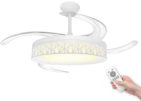 LED ATOMANT Pack 2x Ventilador de Techo con Luz LED 40W, Motor DC 32W, Ø 109cm, CCT, Regulable, 4100LM, 4 Aspas Retractiles, 6 Velocidades Silencioso y Bajo Consumo, Modo Verano Invierno, Con Mando