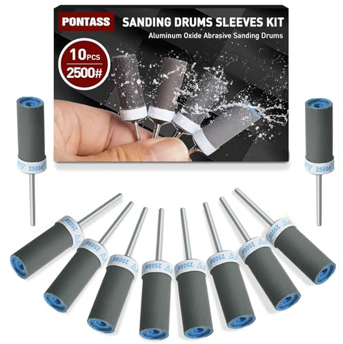 10 stycken sliptrumset för borrmaskiner och borrmaskiner, kornstorlek 2500, aluminiumoxidsliptrummor, hylsset, slippapperstång för metall, trä, form, sten, polering, avgradning