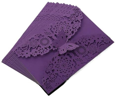 Einladungskarten Hochzeit 10 Stück/Packung mit 3D-Einladungskarten mit Schmetterlingen, Blumen, Hochzeitskarten, Debüt-Einladungen, Geburtstags-Partykarten mit Laserschnitt, Größe 5 x 7 Zoll(Purple)